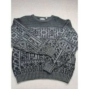 Banner Vintage Coogi Style Gray Black Textured Knit Sweater Mens XL USA 90s